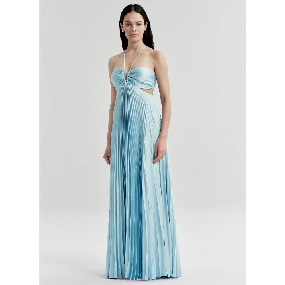 ALC Moira Satin Pleated Maxi Dress Delphinium Blue - Picture 4 of 11